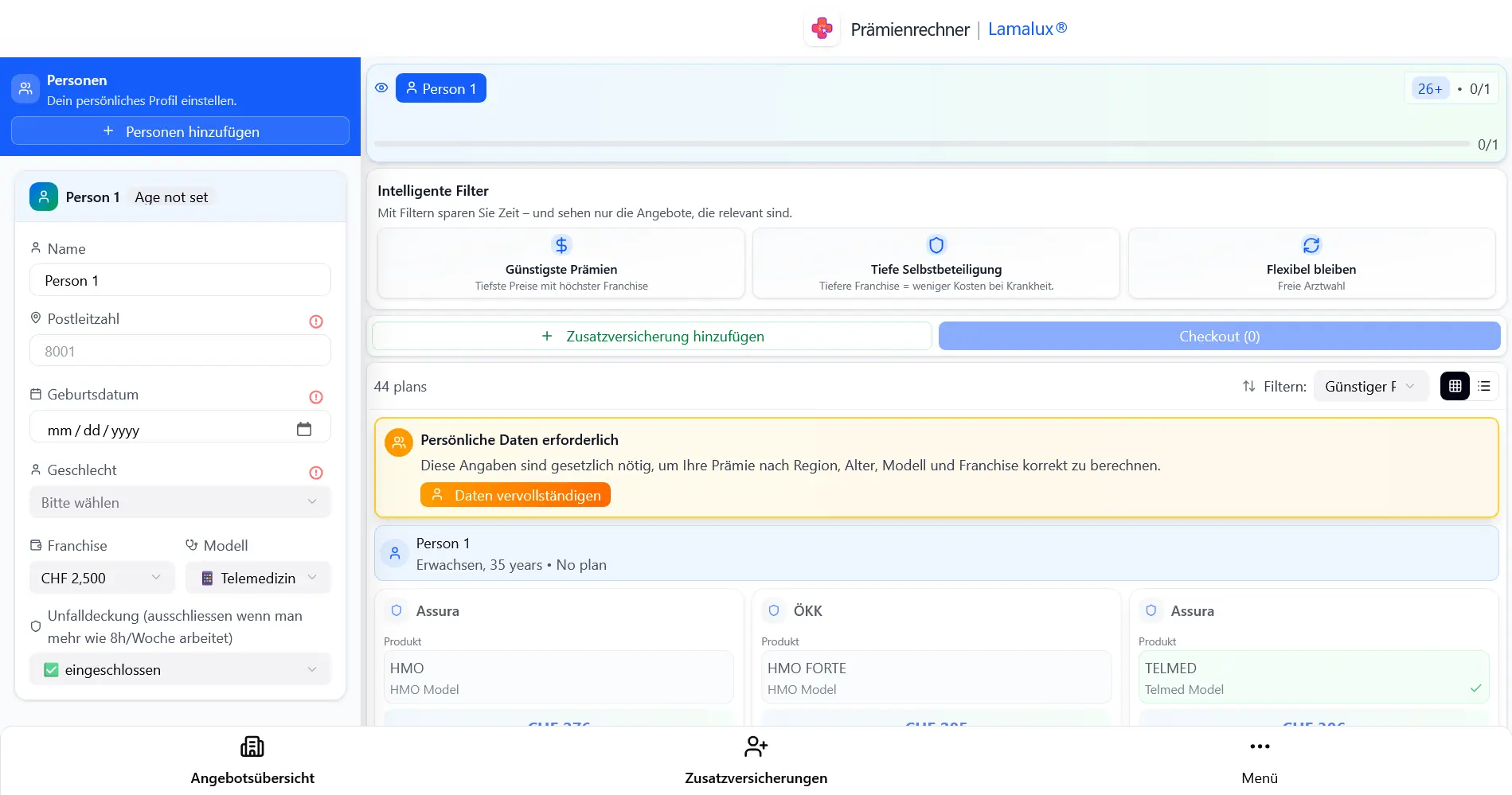 Lamalux App — Transparent Swiss Health Insurance Comparison
